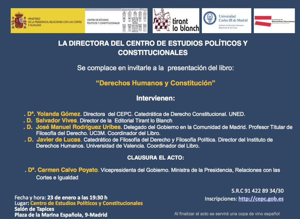 invitación presentación libro Derechos Humanos y Constitución